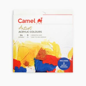 Camel Artist Acrylic Colours Assorted pack of 24 shades in 9 ml, 1 shade in 20 ml with Mediums and Brushes
