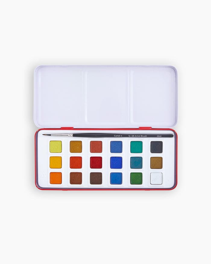 Camel Artist Water Colours Assorted box of cakes, 18 shades with Brush